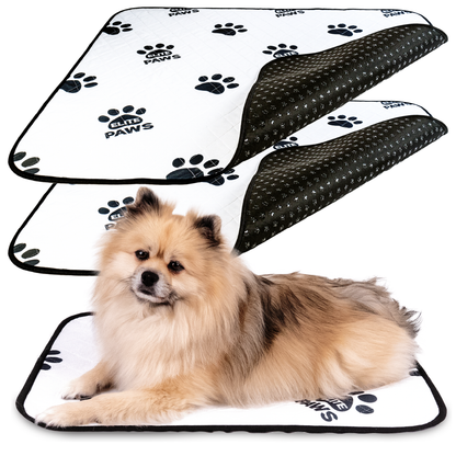 Elite Paws Reusable Pee Pads featuring two pads with paw print design, ideal for pets at any stage of life.