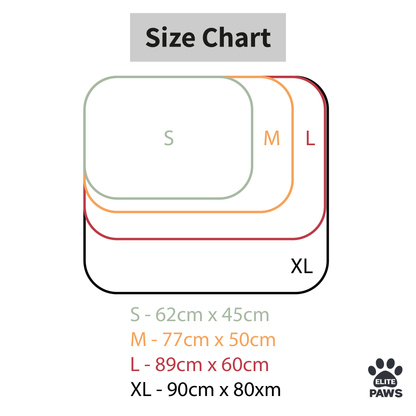 Elite Paws Reusable Pee Pads sizing chart. Multiple sizes available